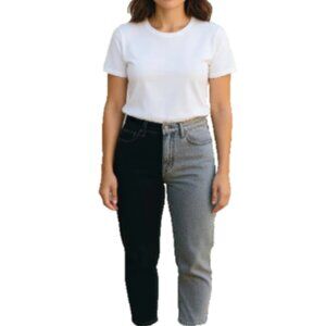 RSQ Women's Jeans Size 16 50/50 Gray/Black Mid Rise 5-Pocket Denim Raw Hem